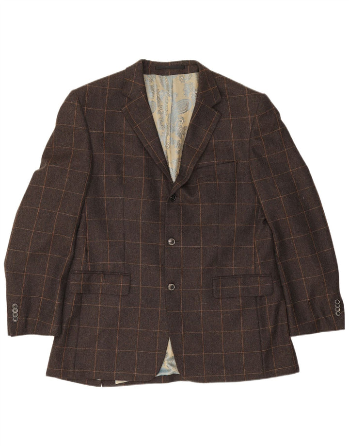 Vintage Hombres 3 Botones Blazer Chaqueta IT 54 2XL Marrón Check Cashmere