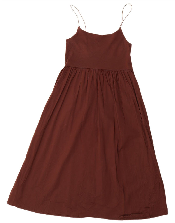 Zara Mujer Vestido De Verano UK 46 Grande Algodón Marrón