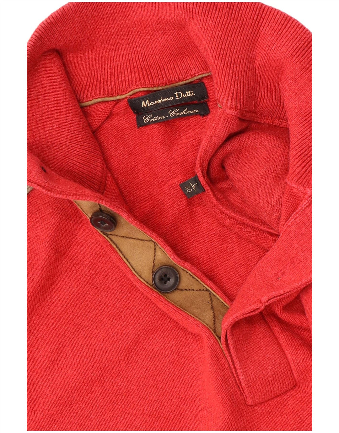 Massimo Dutti Jersey De Cuello Con Botones Para Hombre Large Rojo Colorblock Algodón
