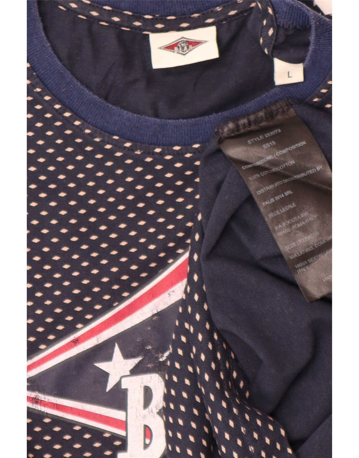 Camiseta con estampado de oso para hombre Top grande de algodón con manchas azul marino