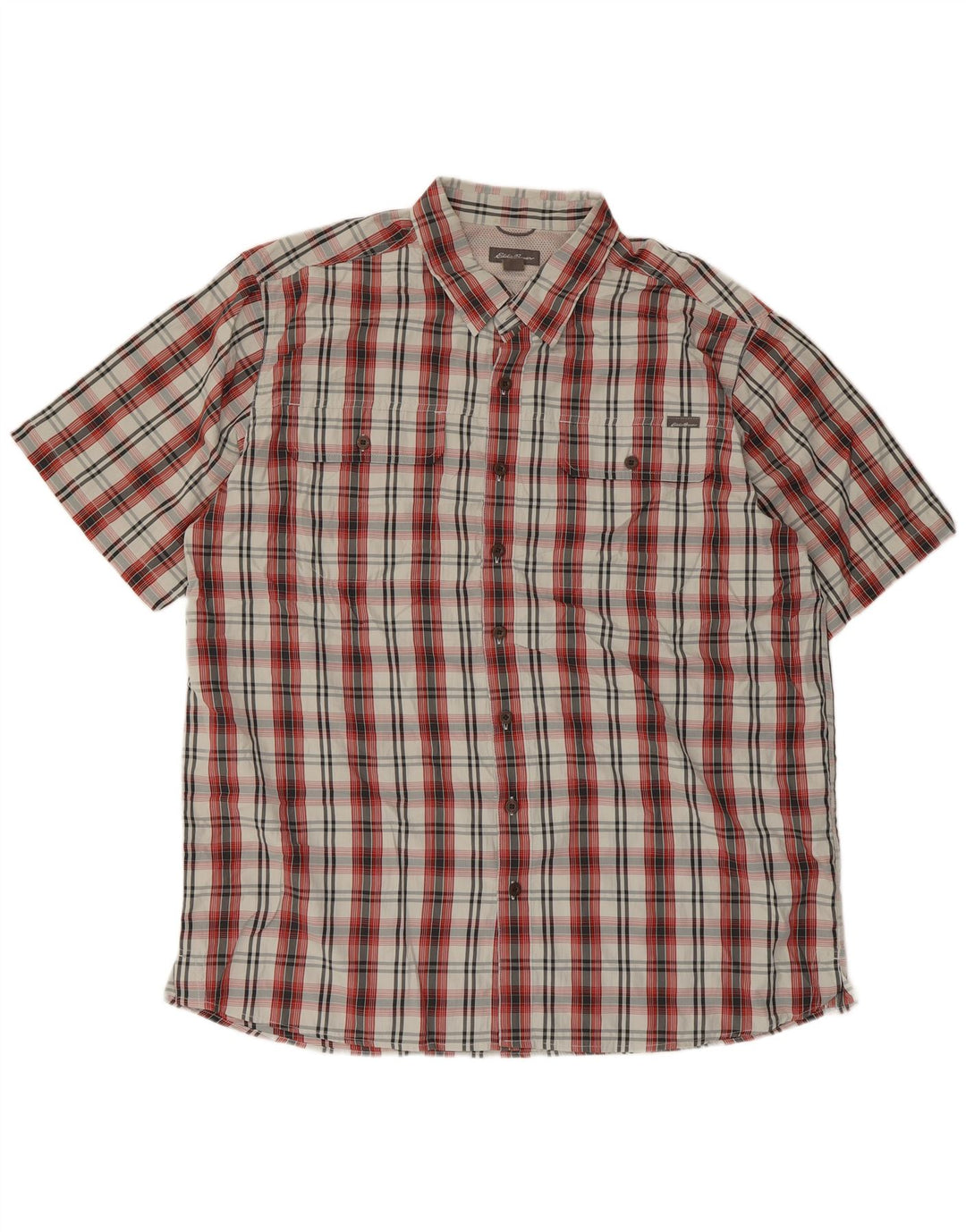 Eddie Bauer Camisa de manga corta para hombre XL Poliéster a cuadros rojos