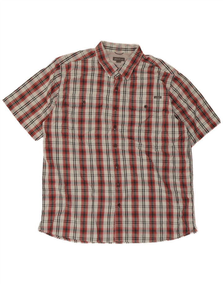 Eddie Bauer Camisa de manga corta para hombre XL Poliéster a cuadros rojos