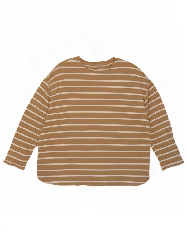 Gap Top extragrande para mujer de manga larga UK 20 2XL Rayón a rayas beige