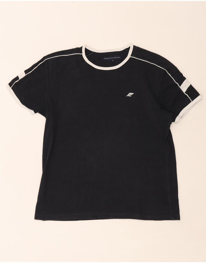 French Connection Camiseta para hombre Top mediano de algodón color block negro