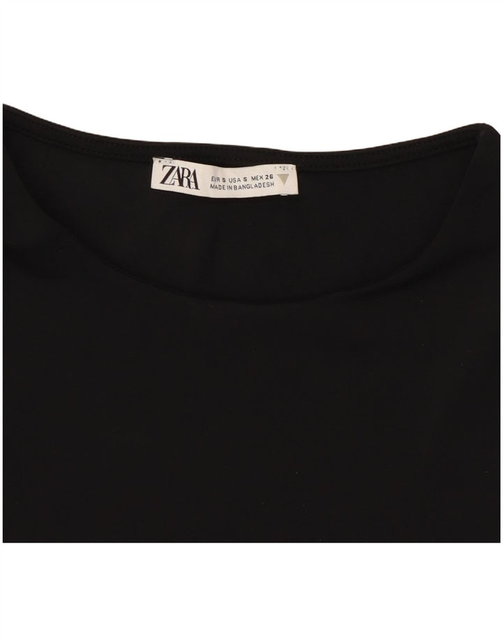 Zara Mujer Crop Top Sin Mangas UK 8 Small Poliamida Negro
