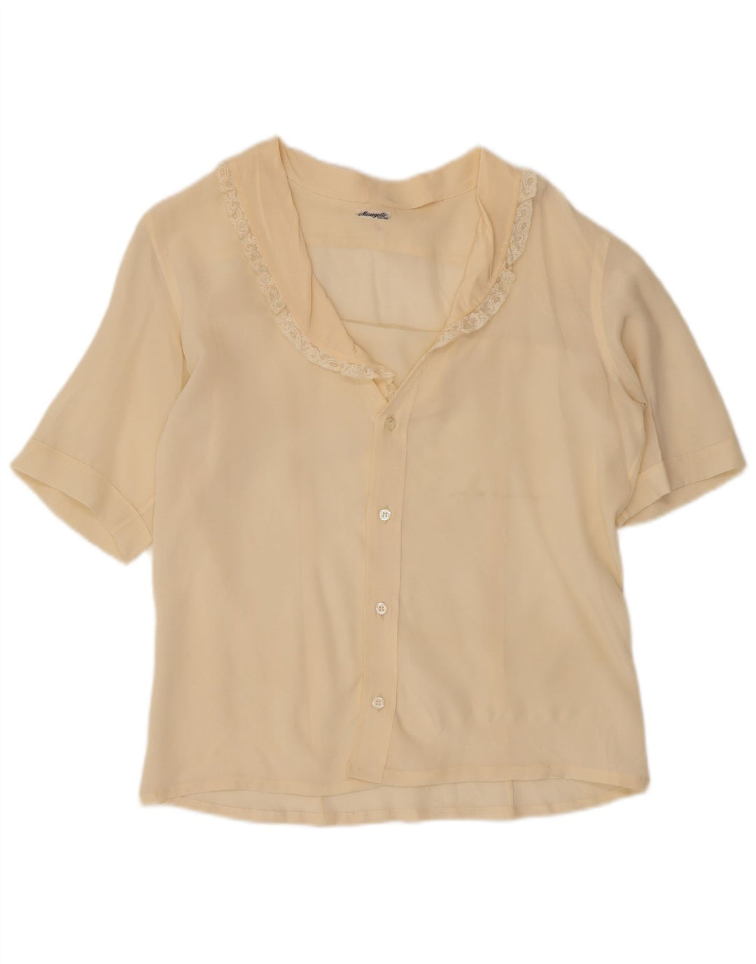 Vintage mujer camisa de manga corta blusa Reino Unido 14 medio blanco apagado