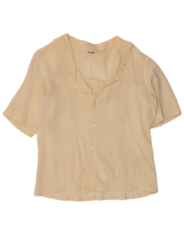 Vintage mujer camisa de manga corta blusa Reino Unido 14 medio blanco apagado