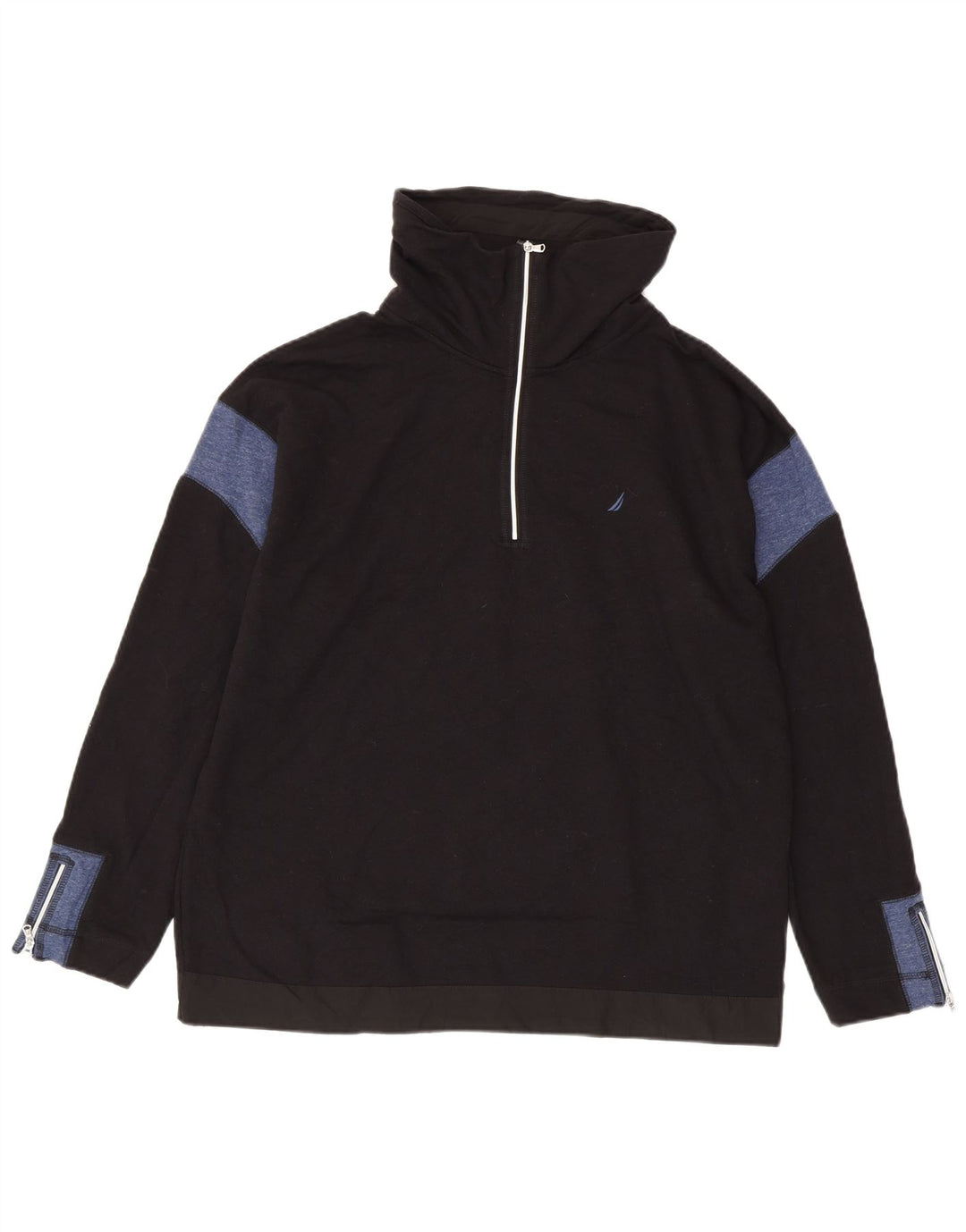Nautica Sudadera con cuello y cremallera para hombre Jersey de algodón color block mediano negro