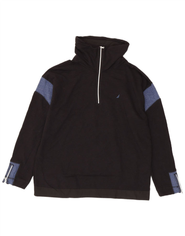 Nautica Sudadera con cuello y cremallera para hombre Jersey de algodón color block mediano negro