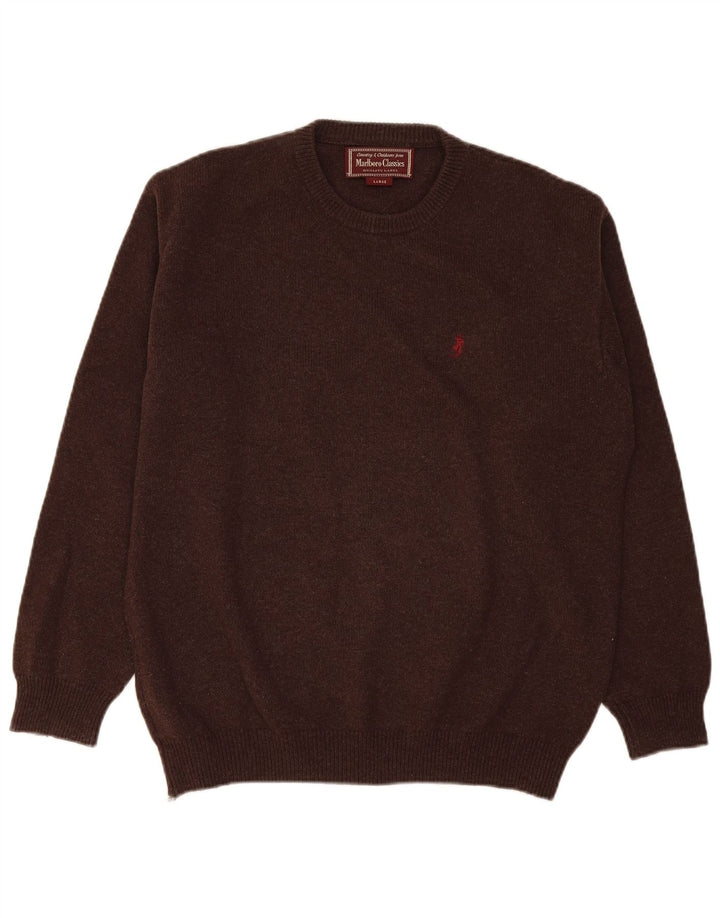 Marlboro Classics - Jersey de cuello redondo para hombre, talla grande, lana marrón