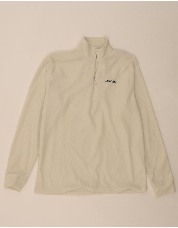 REEBOK Mens Zip Neck Fleece Jumper Large White Polyester Vintage Reebok and Second-Hand Reebok from Messina Hembry 