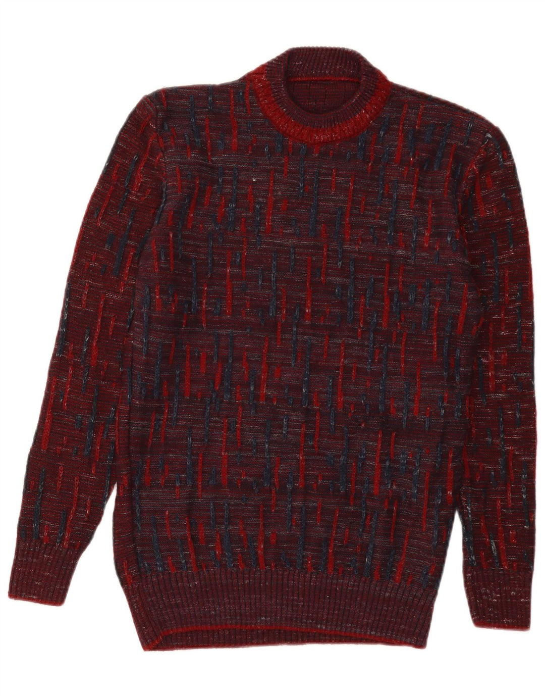 Vintage mujer tortuga cuello jersey suéter Reino Unido 12 medio borgoña rayas