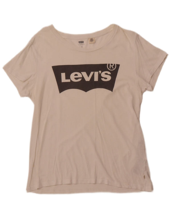 LEVI'S Camiseta gráfica para mujer Top UK 12 Medium White Cotton