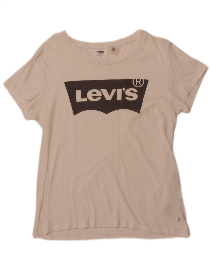 LEVI'S Camiseta gráfica para mujer Top UK 12 Medium White Cotton