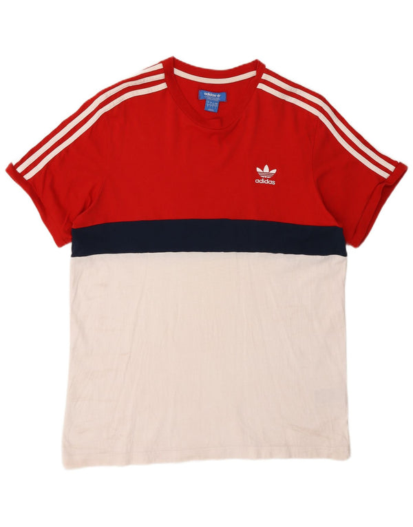 Adidas Hombre Camiseta Top Grande Rojo Colorblock Algodón