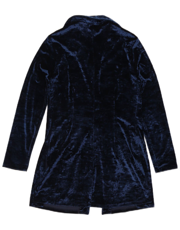 Vintage mujer longline camisa blusa IT 44 medio azul marino poliéster