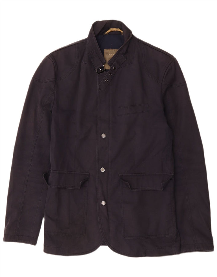 Zara Mens Utility Jacket UK 38 Medium Azul Marino Algodón