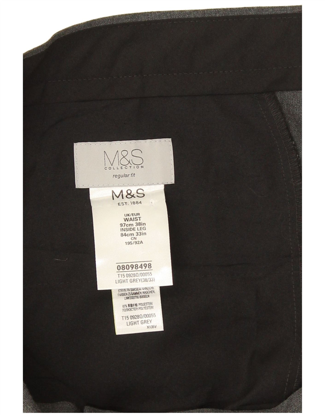 Marks & Spencer Pantalón de traje de corte regular para hombre W38 L28 Poliéster gris