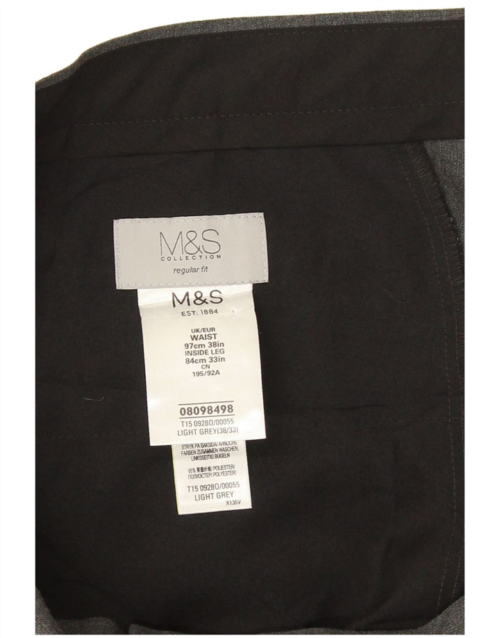 Marks & Spencer Pantalón de traje de corte regular para hombre W38 L28 Poliéster gris