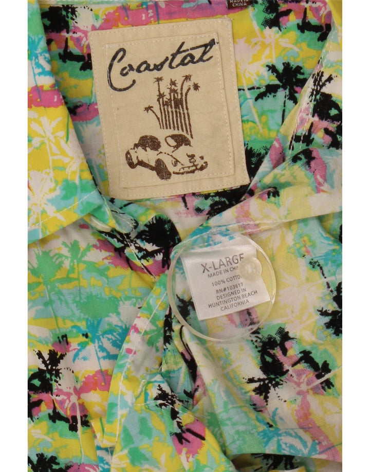 VINTAGE Camisa de manga corta para hombre XL Algodón multicolor Hawaiano