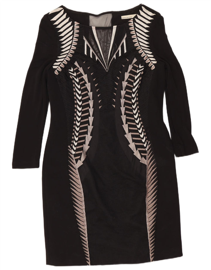 Karen Millen Vestido recto de manga 3/4 para mujer UK 44 Mediano Negro Geométrico
