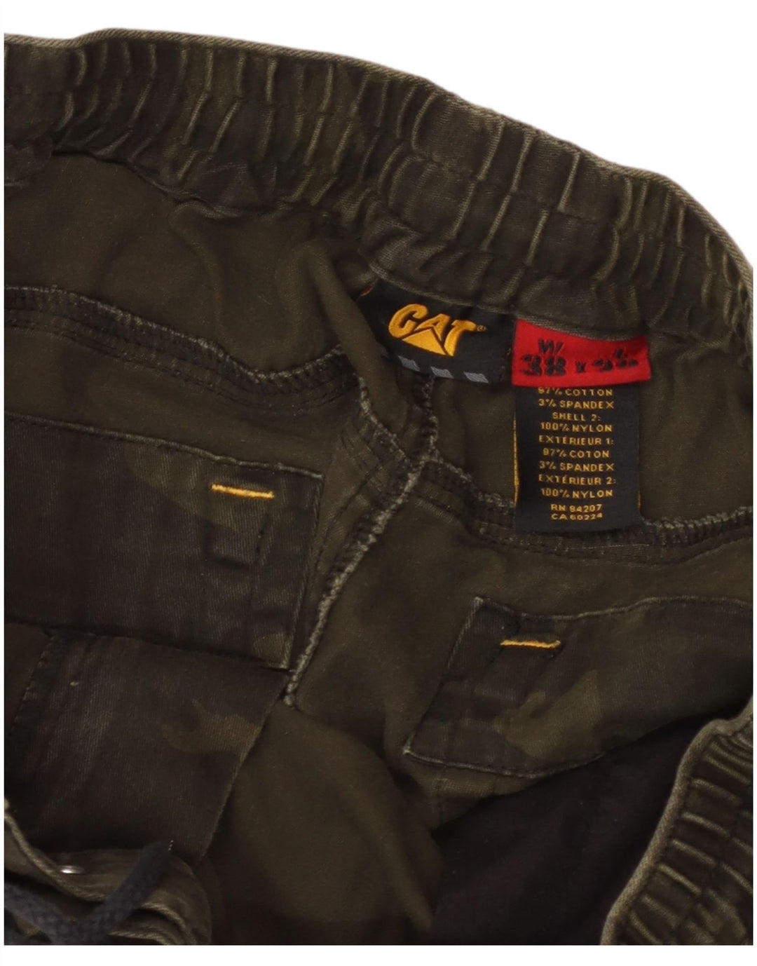 Pantalones cargo cónicos para hombre Caterpillar W38 L28 Algodón de camuflaje caqui