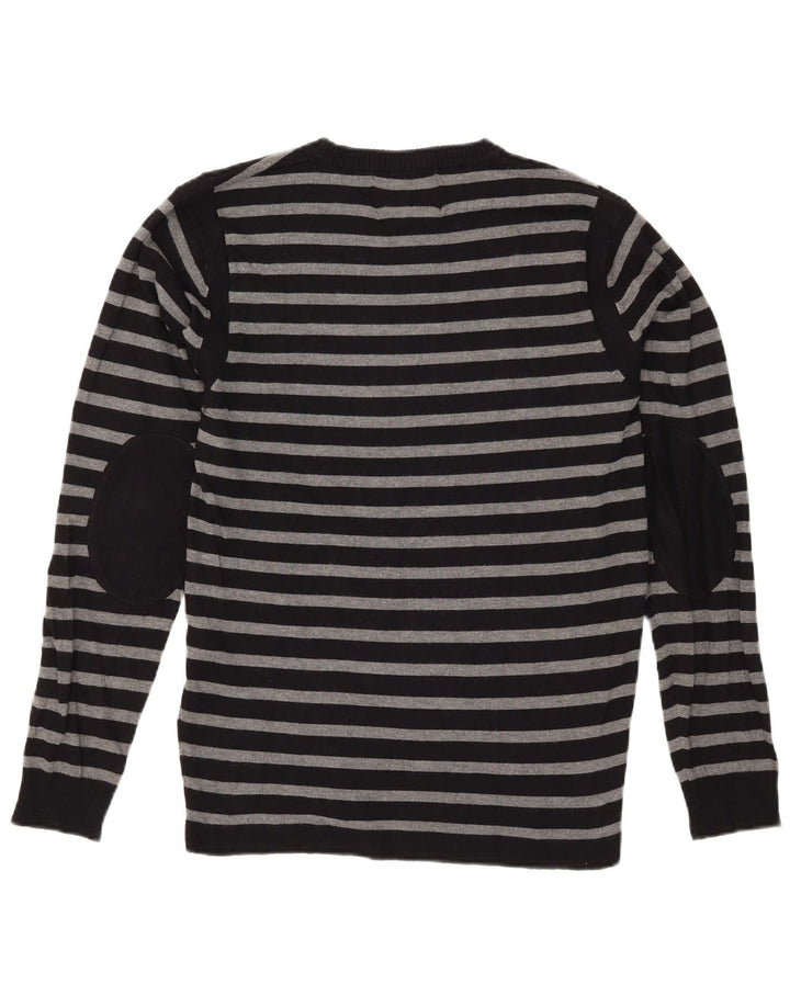 JACK & JONES Jersey con cuello redondo para hombre, talla grande, color negro, a rayas