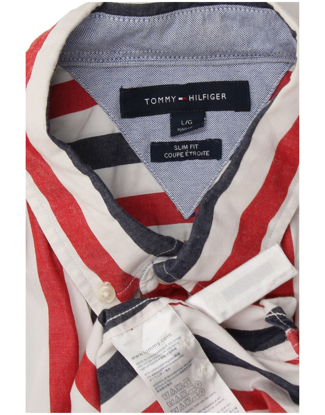 Camisa Tommy Hilfiger Slim Fit de algodón a rayas multicolor grande para hombre