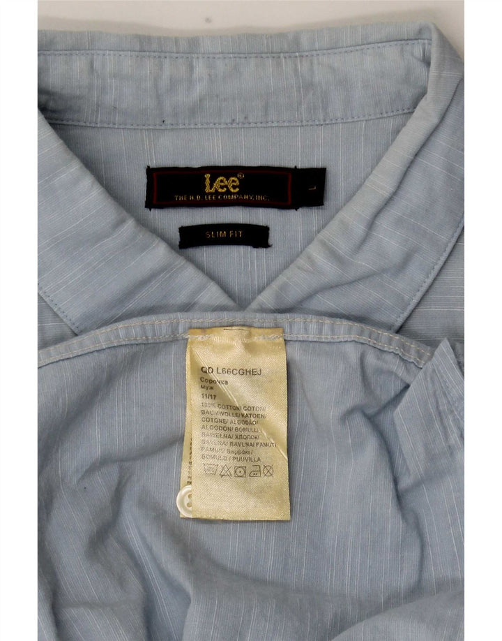 Camisa Lee Slim Fit De Manga Corta Para Hombre Algodón Azul Grande