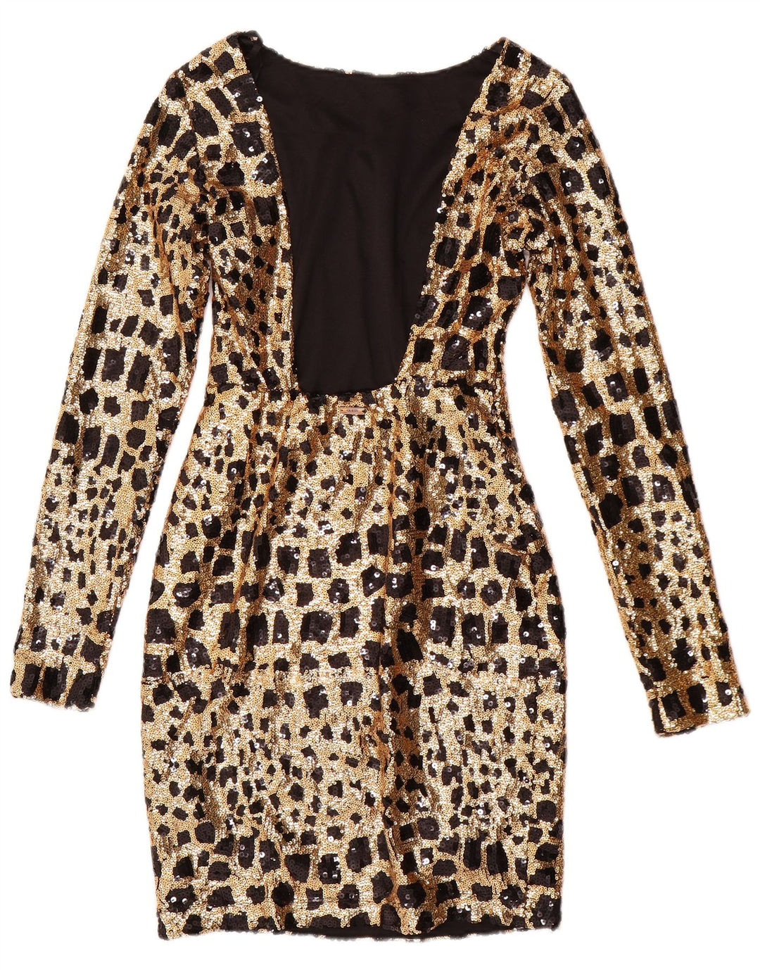 GUESS Vestido ajustado de lentejuelas de manga larga para mujer UK 6 XS Oro geométrico