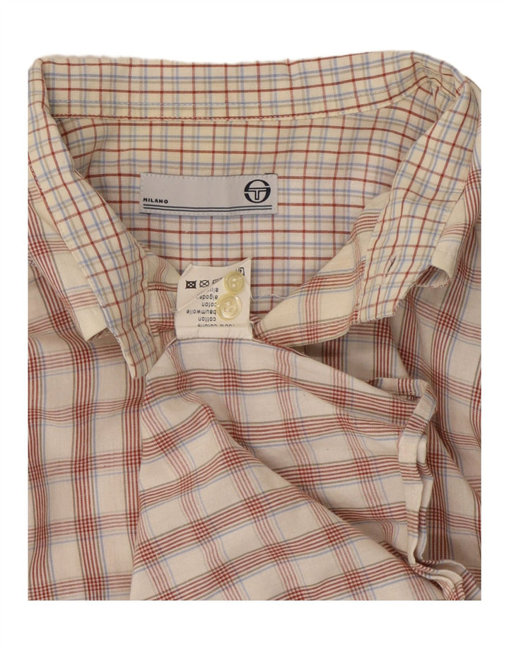 Sergio Tacchini Camisa Hombre Grande Blanco Roto Cuadros Algodón