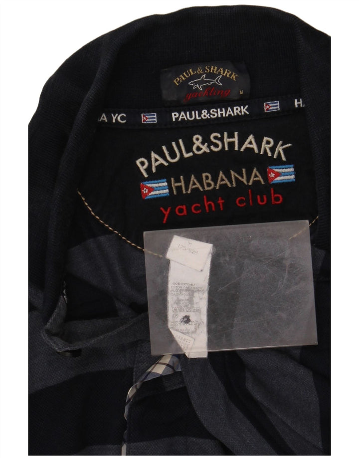 PAUL & SHARK Polo de yate para hombre de algodón a rayas azul marino mediano