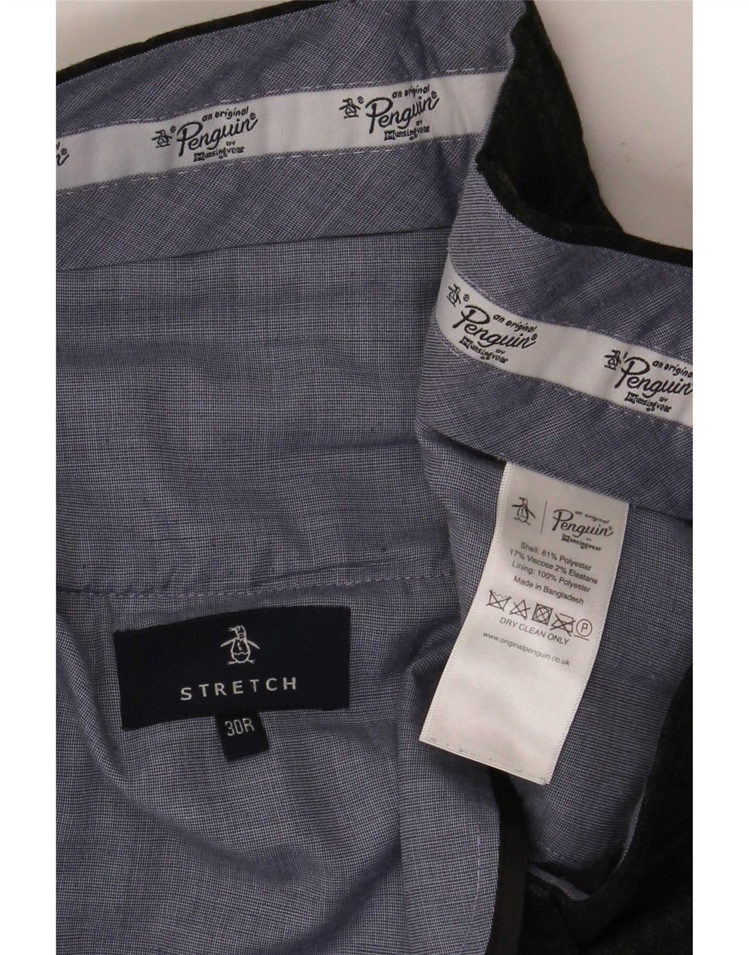 Pantalón de traje ajustado Penguin para hombre W30 L32 Poliéster a cuadros gris