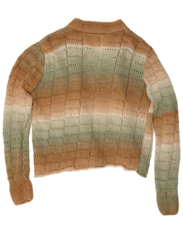 Vintage mujer abierto cardigan suéter Reino Unido 18 XL marrón rayas