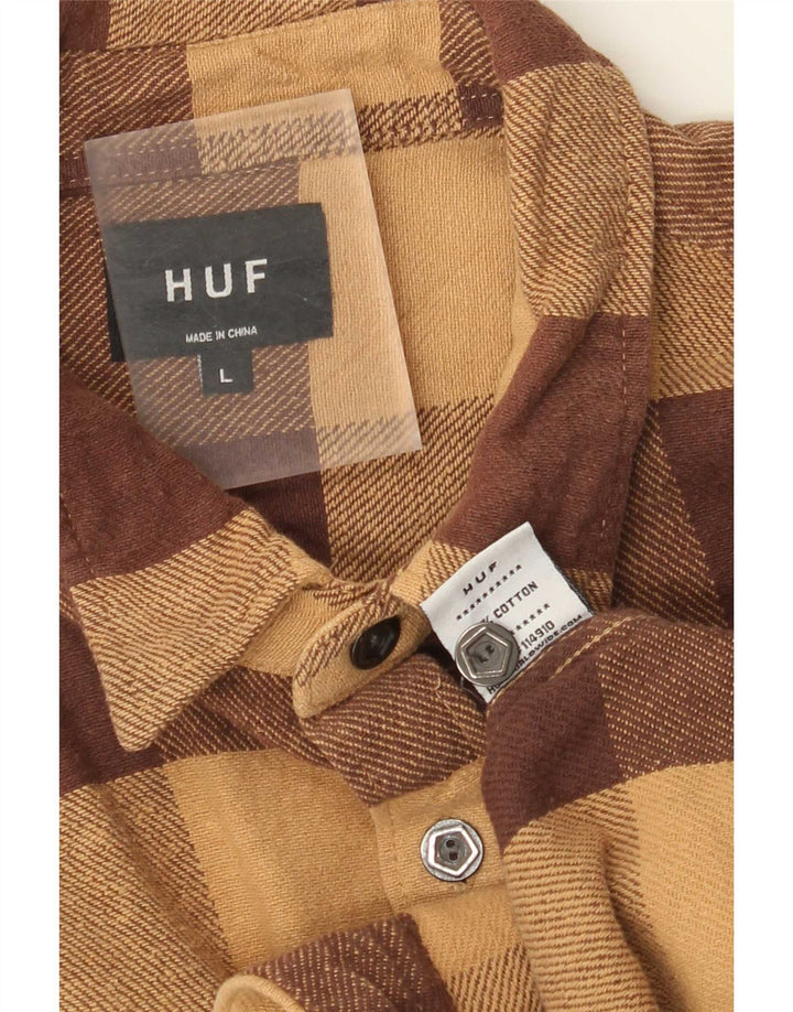 HUF Camisa de franela para hombre de algodón a cuadros marrón grande