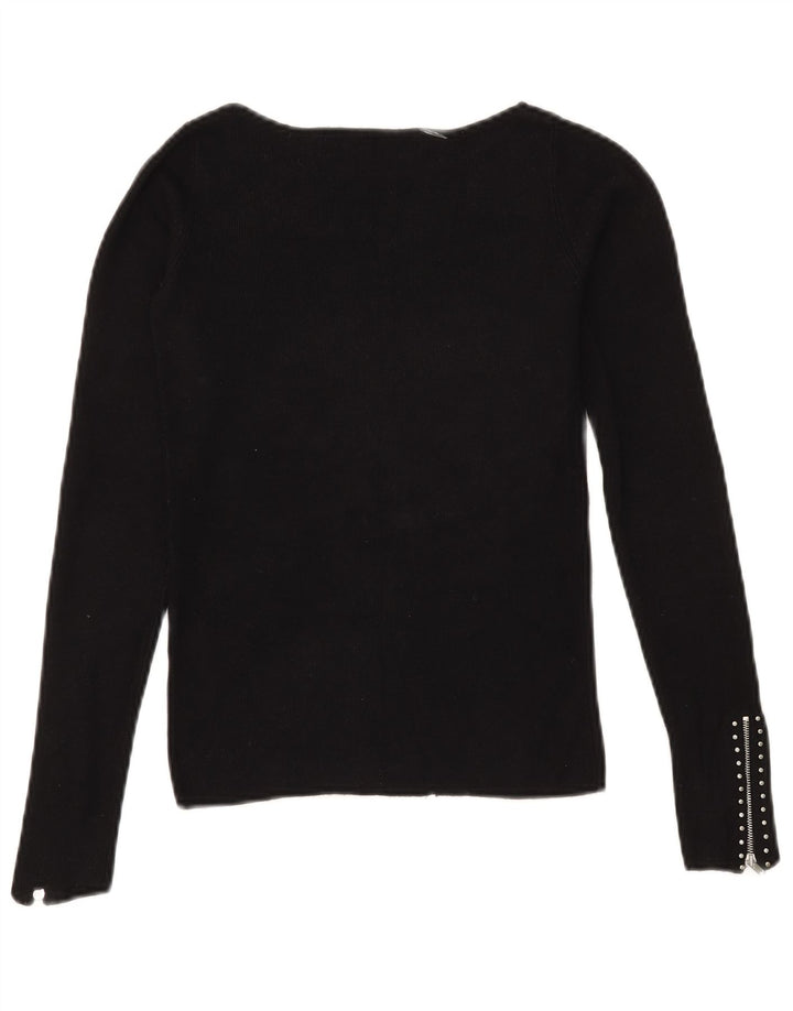 Zara Mujer Crop Top Manga Larga UK 10 Small Viscosa Negra