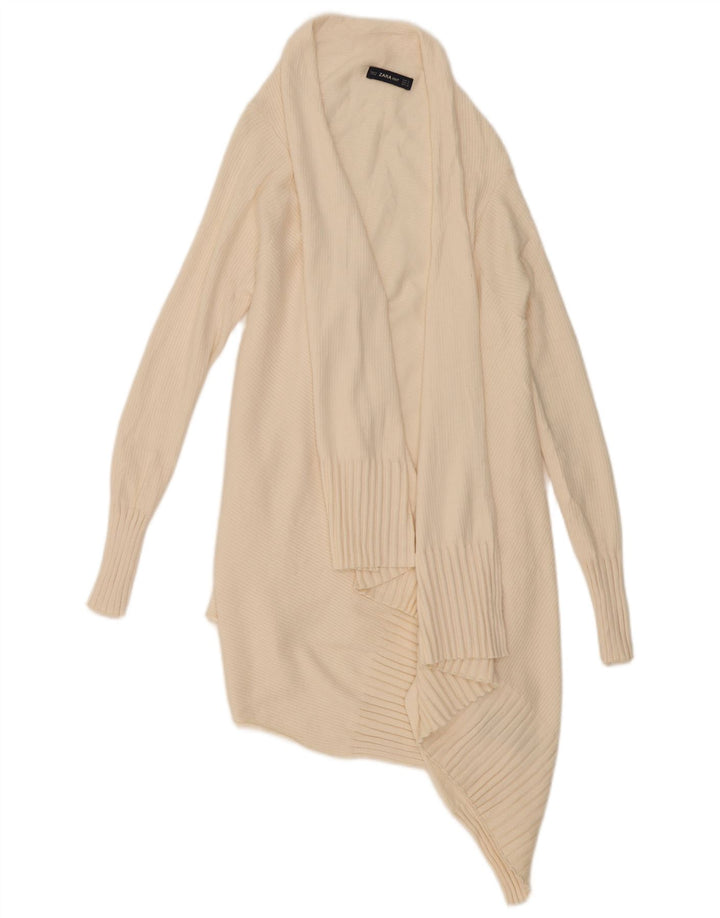 Zara Mujer Suéter Cárdigan Abierto Largo De Gran Tamaño UK 10 Small Beige
