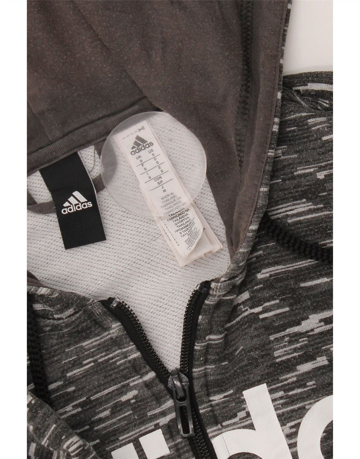 Adidas Sudadera con capucha y cremallera gráfica para hombre, poliéster moteado gris pequeño