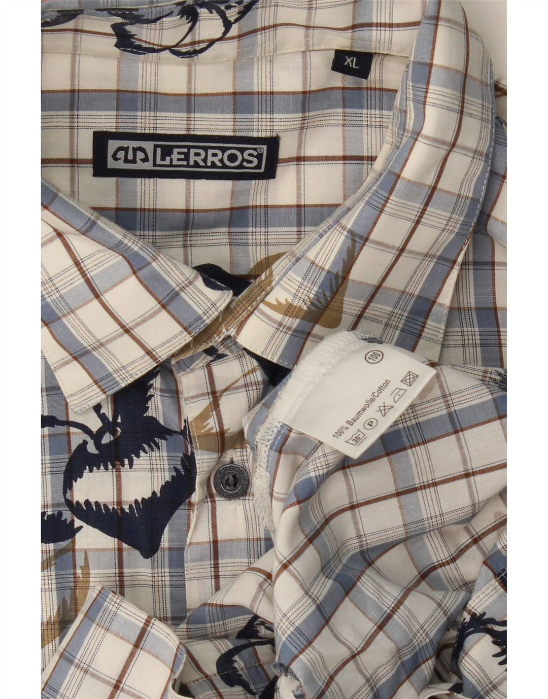 LERROS Camisa Manga Corta Hombre XL Azul Cuadros Algodón