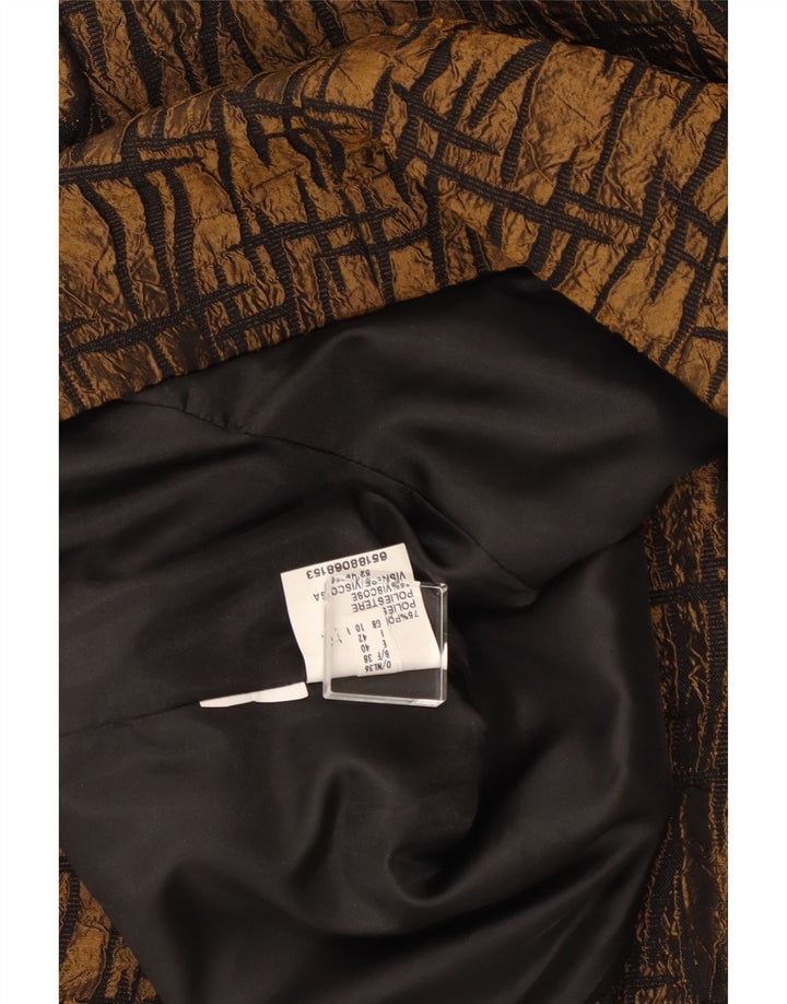 VINTAGE Mujer 3/4 Manga Blazer Chaqueta Reino Unido 10 Pequeño Marrón Geométrico