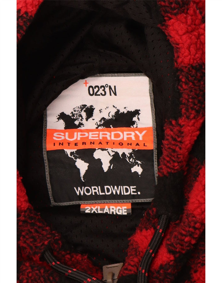 Superdry Chaqueta polar con capucha para hombre UK 44 2XL Poliéster a cuadros rojo