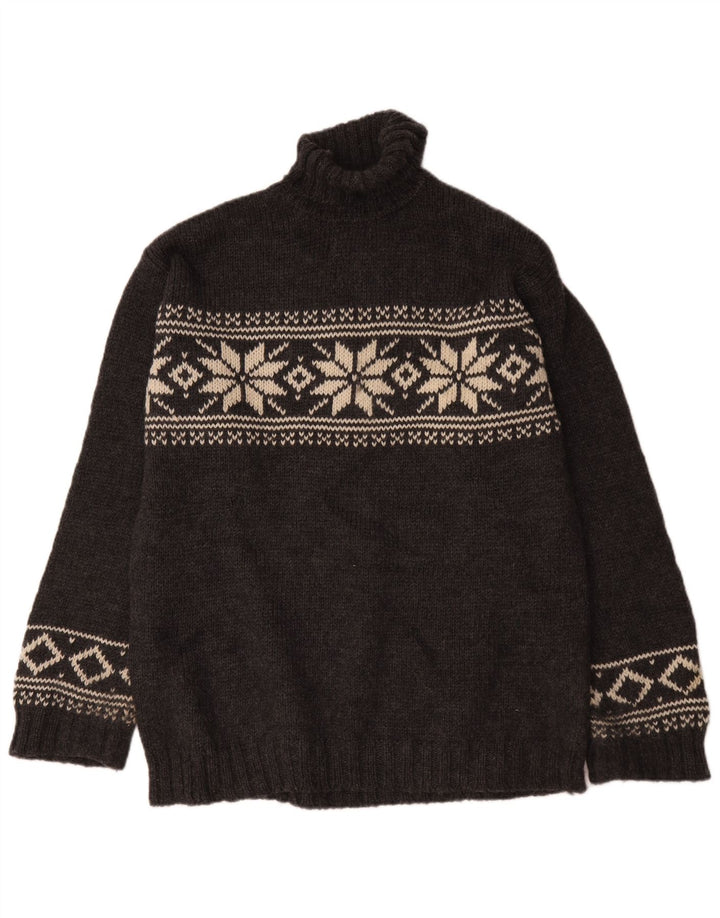 L.O.G.G Suéter tipo jersey con cuello vuelto para hombre Lana Fair Isle gris medio