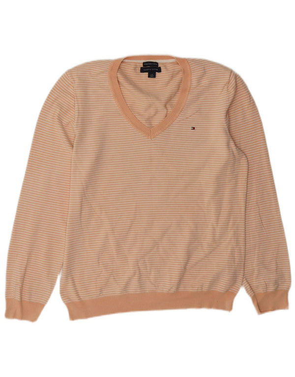 Tommy Hilfiger Suéter con cuello en V para mujer UK 46 Grande Naranja Rayas