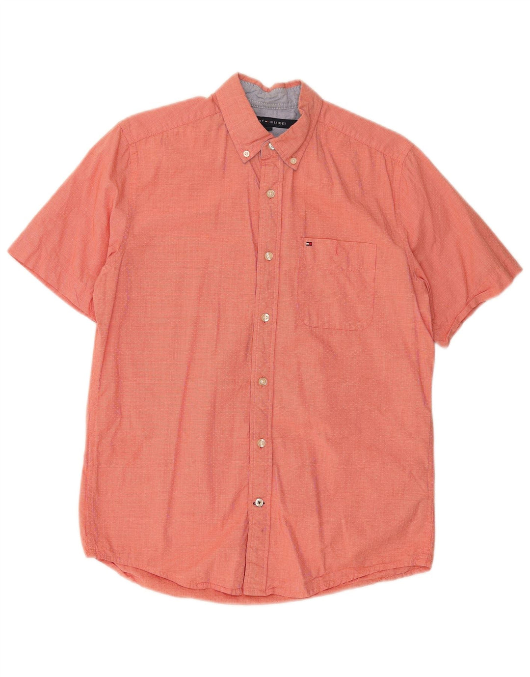 Tommy Hilfiger Camisa de manga corta para hombre con corte clásico y pata de gallo roja pequeña