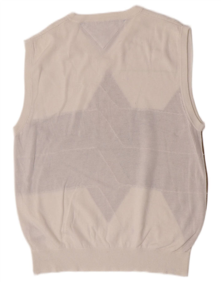 Tommy Hilfiger Camiseta sin mangas para hombre, talla mediana, algodón blanco Argyle/Diamond