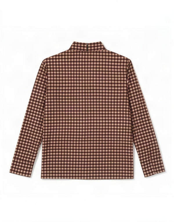 Cos Blusa de manga larga para mujer Top UK 12 Algodón a cuadros marrón medio