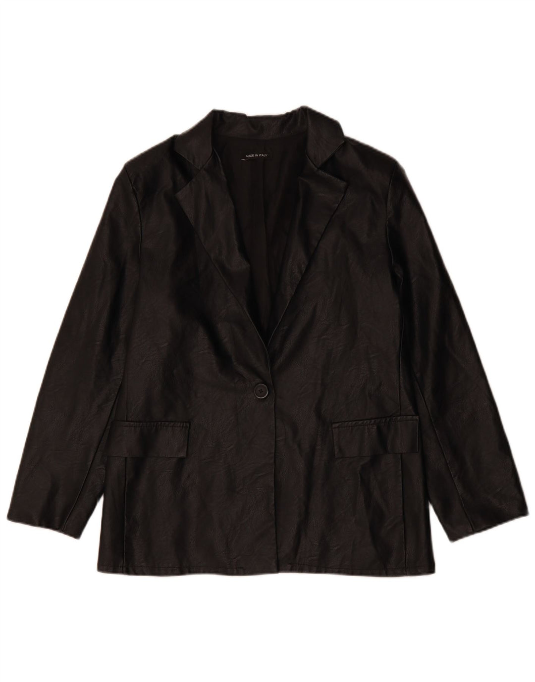 VINTAGE Mujer 1 Botón Chaqueta Blazer de Cuero Sintético Reino Unido 12 Negro Medio