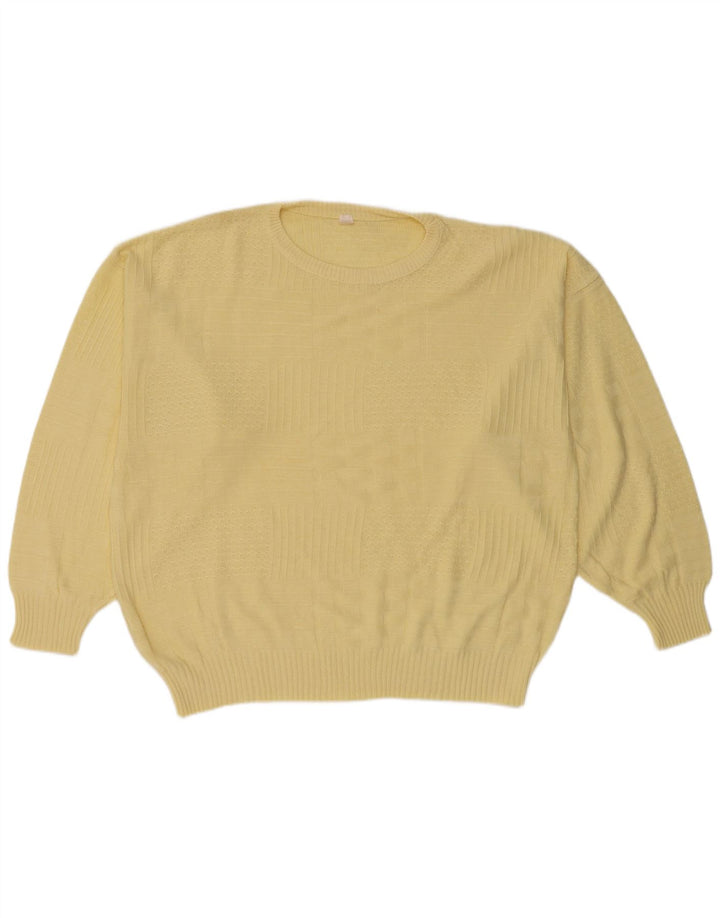 Vintage hombres cuello redondo jersey suéter IT 50 medio amarillo poliacrílico