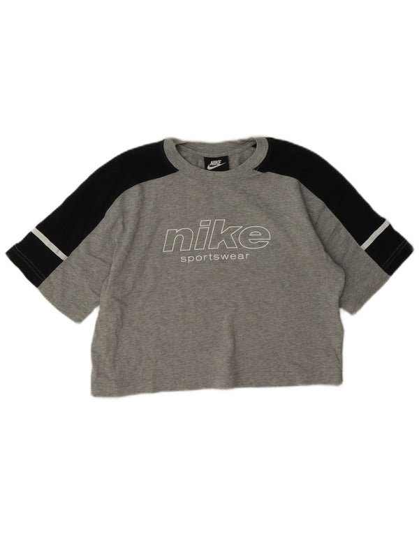 Nike Camiseta corta gráfica para mujer UK 8 Small Gris Colorblock Algodón