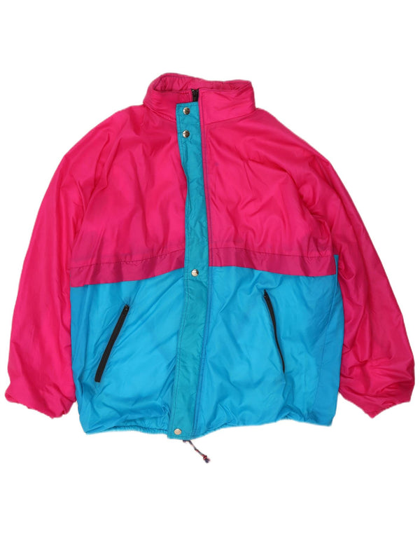 Vintage hombres con capucha chaqueta cortavientos Reino Unido 40 gran bloque de color rosa